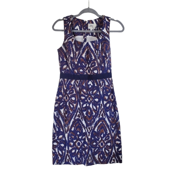 Milly of New York Dresses & Skirts - Milly of New York Original Ikat Printed Blue Brown Knee Length Sheath Dress Sz 4